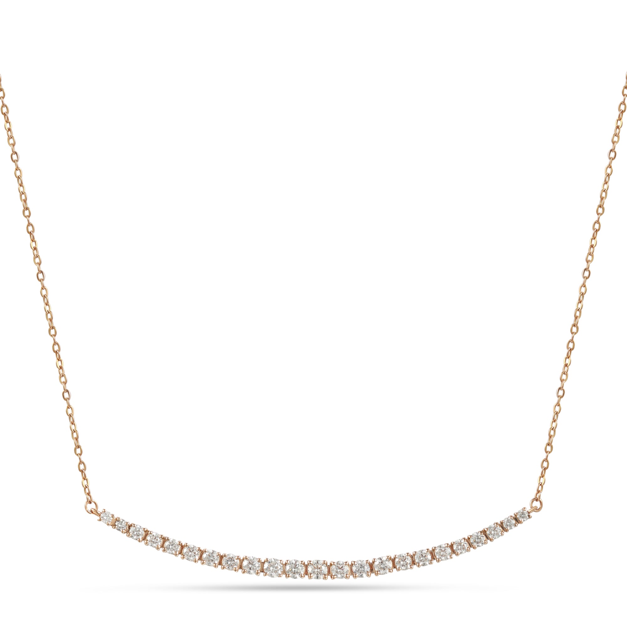 18K Rose Gold Curved Diamond Bar Necklace - S-P695XC