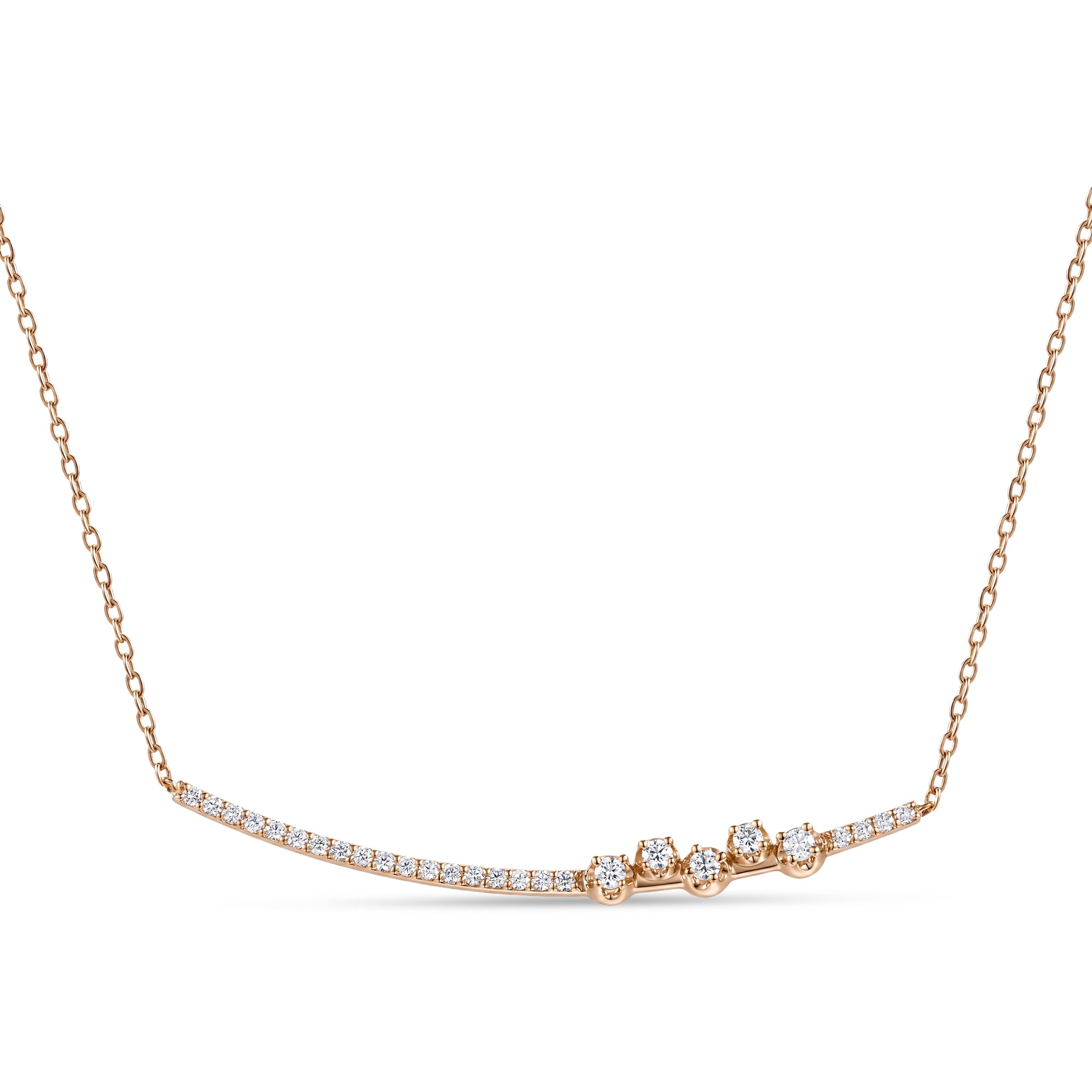 18K Rose Gold Diamond Necklace with Asymmetric Bar Design - S-P699S