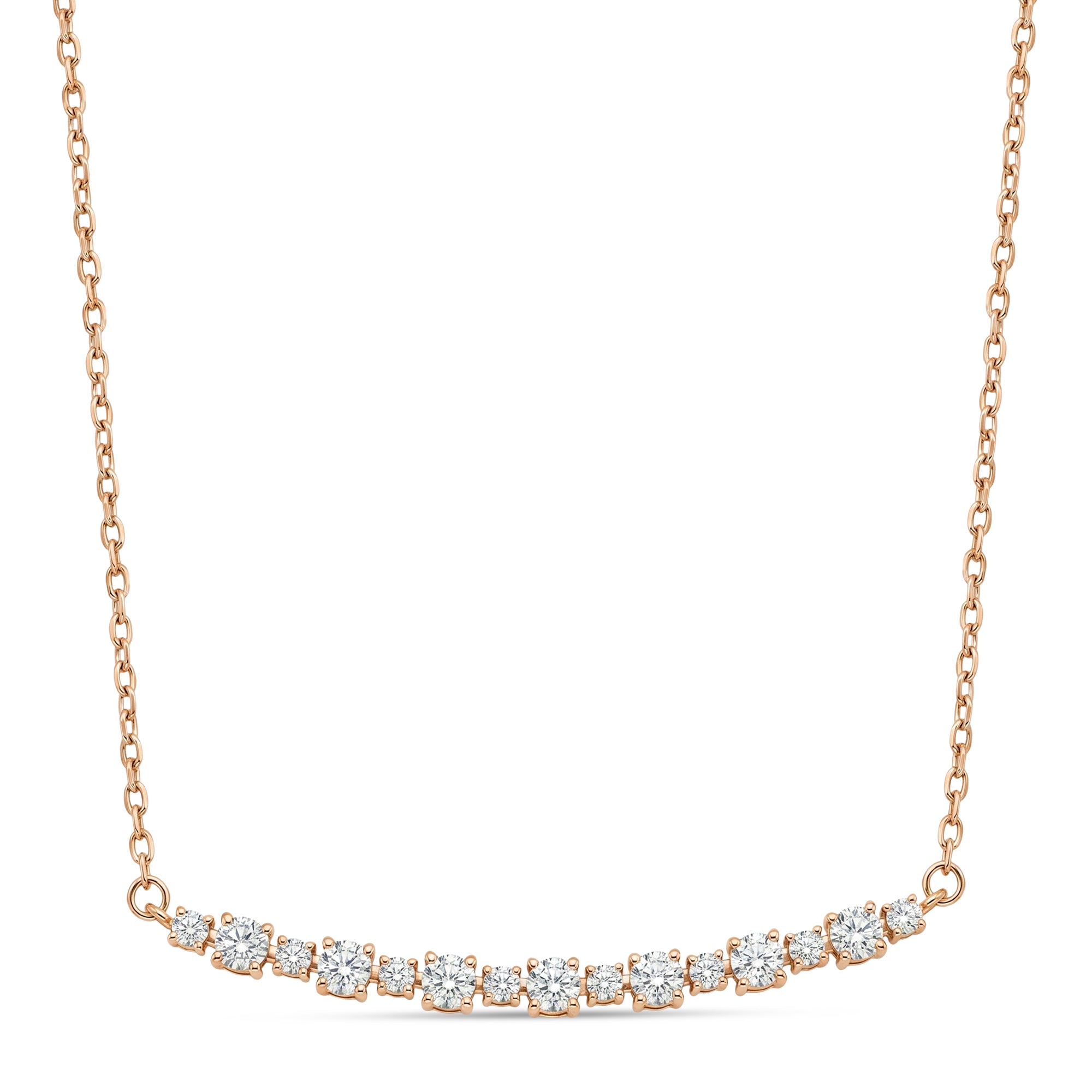 18K Rose Gold Curved Diamond Bar Necklace - S-P700S