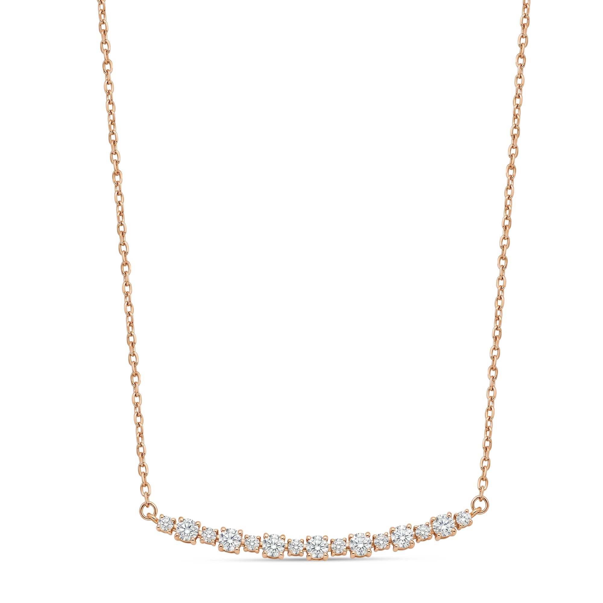 18K Rose Gold Curved Diamond Bar Necklace - S-P700S