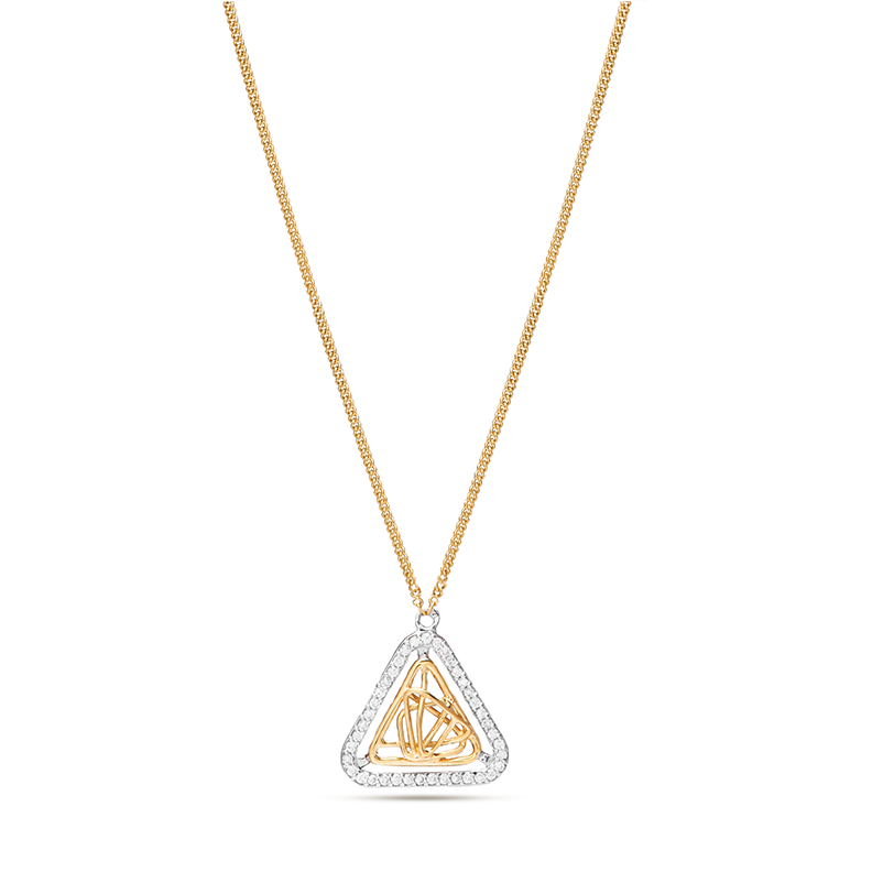 Triangular Shapped Tirette Shinny Diamond Necklace in Yellow 18 K Gold - S-PN046S
