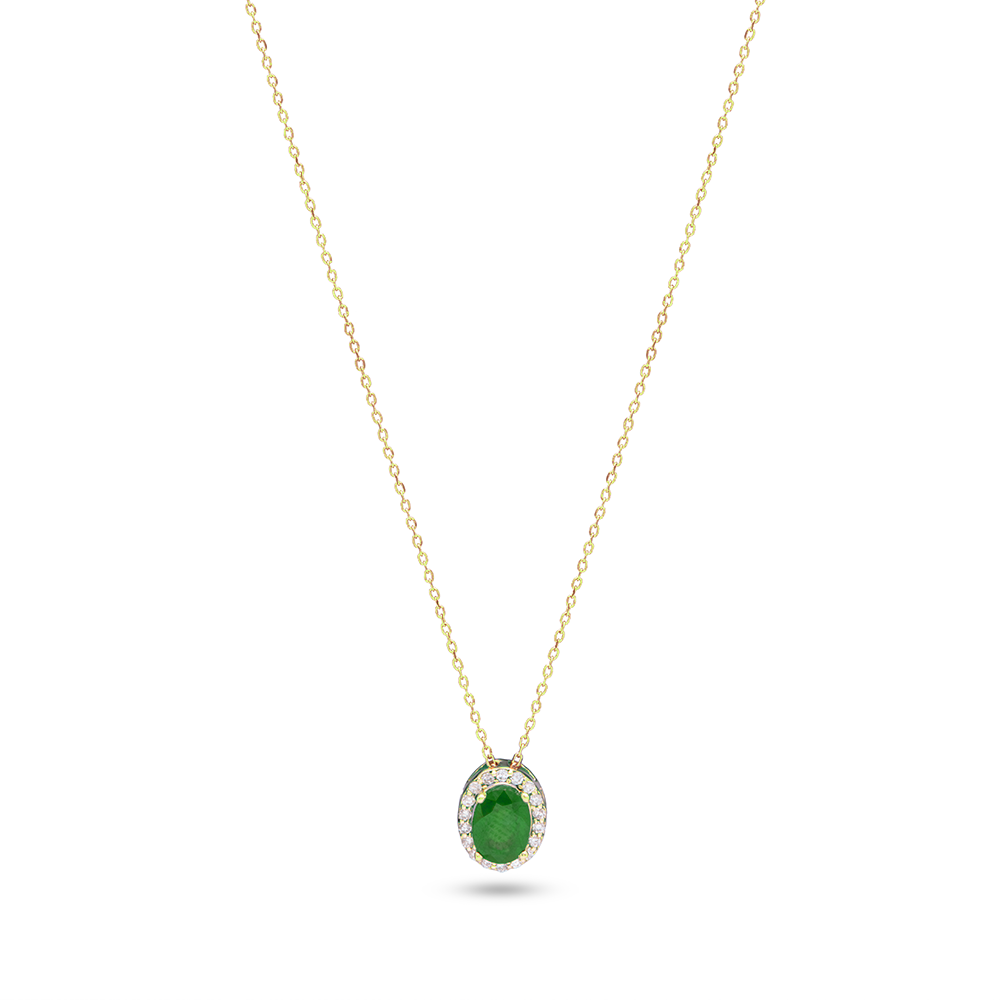 Dangling Simple Emerald Diamond Necklace in 18K Yellow Gold - S-PN055SD