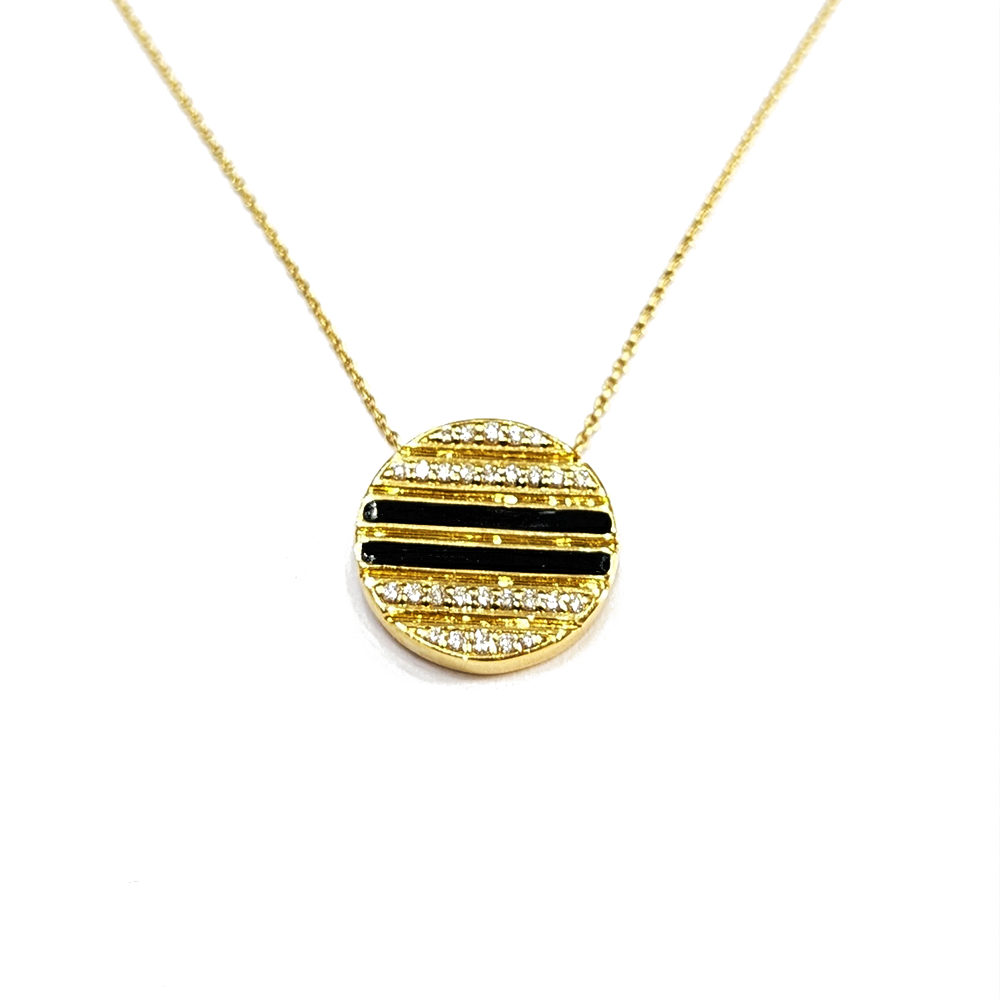 Bauhaus Collection Diamond Circle with Black Enamel Necklace in 18K Yellow Gold - S-PN080S