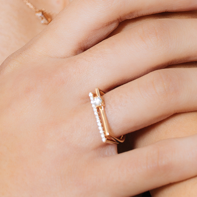 Irregular Geometrical Shaped Diamond Ring in Yellow Gold 18 K Gold - S-R159S