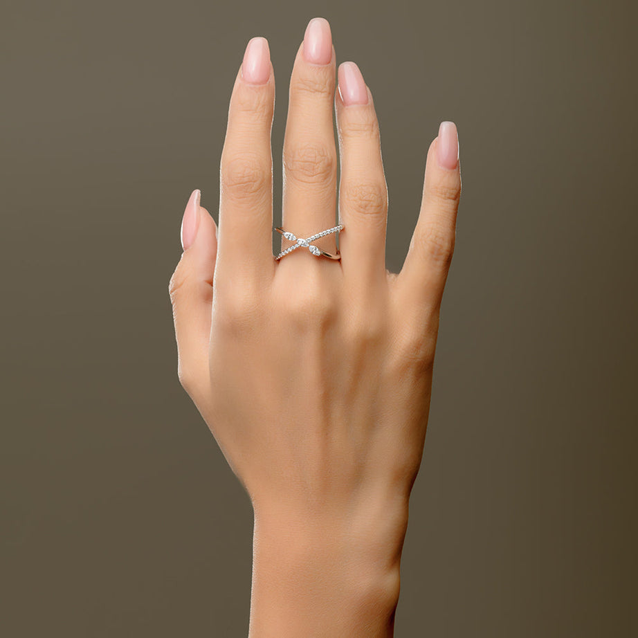 Special offer 18K White Wavy Diamond Ring - S-R317X