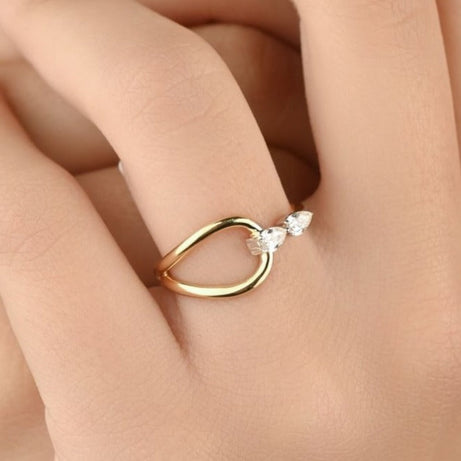 Special offer Unique gold ring with 2 diamond pearls - S-R318X