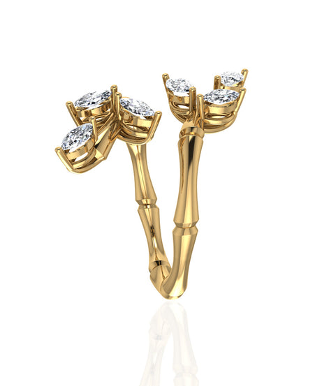 18k Yellow Gold Diamond Lucky Curled Ring with Marquise Leaf Shape, Long - S-R320SB