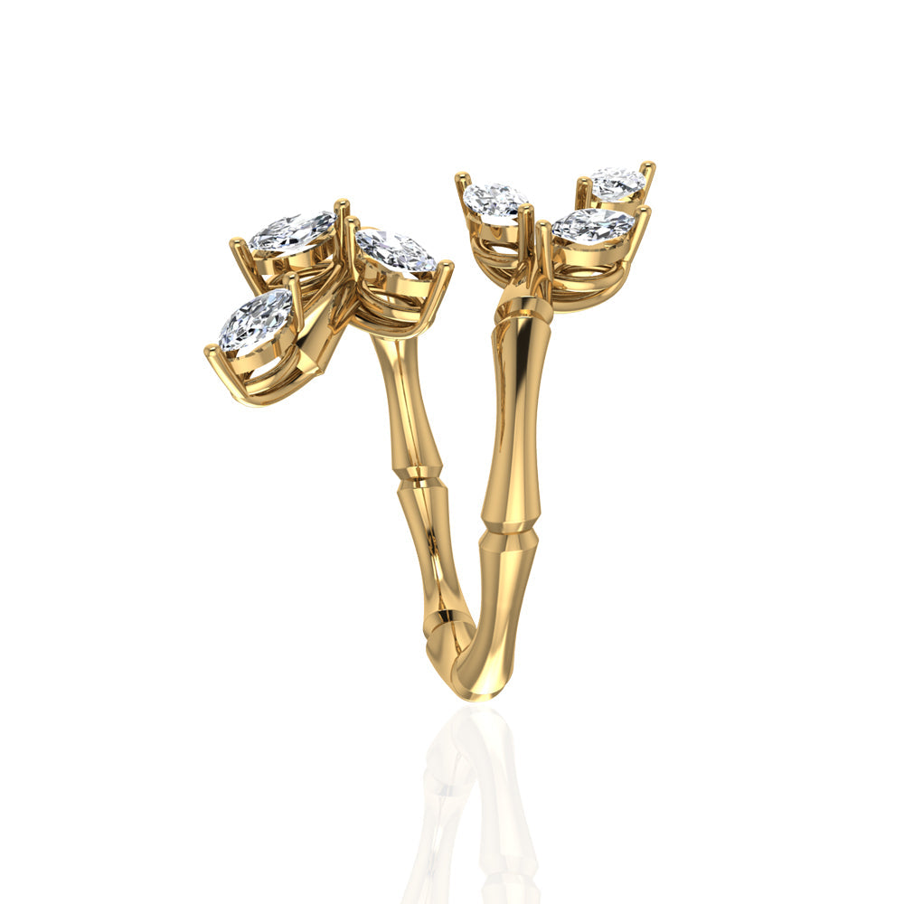 18k Yellow Gold Diamond Lucky Curled Ring with Marquise Leaf Shape, Long - S-R320SB