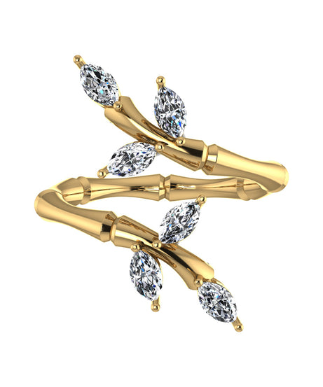 18k Yellow Gold Diamond Lucky Curled Ring with Marquise Leaf Shape, Long - S-R320SB