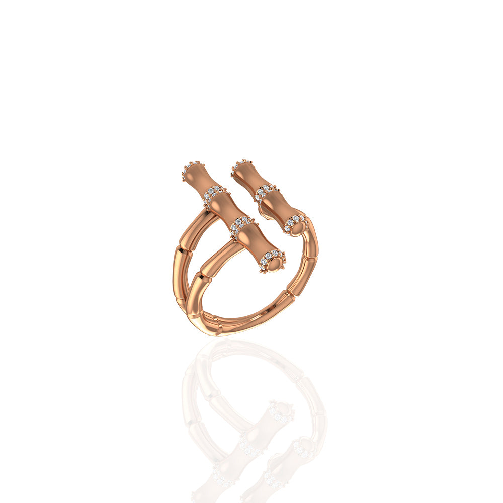 18k Rose Gold Diamond Double Bamboo Stalk Ring -S-R321S