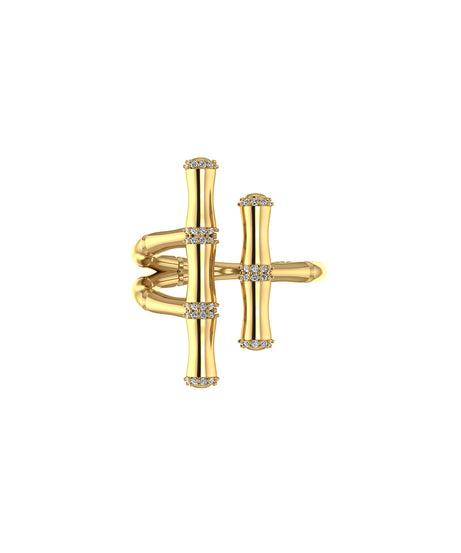 18k Yellow Gold Diamond Double Bamboo Stalk Ring- S-R321S