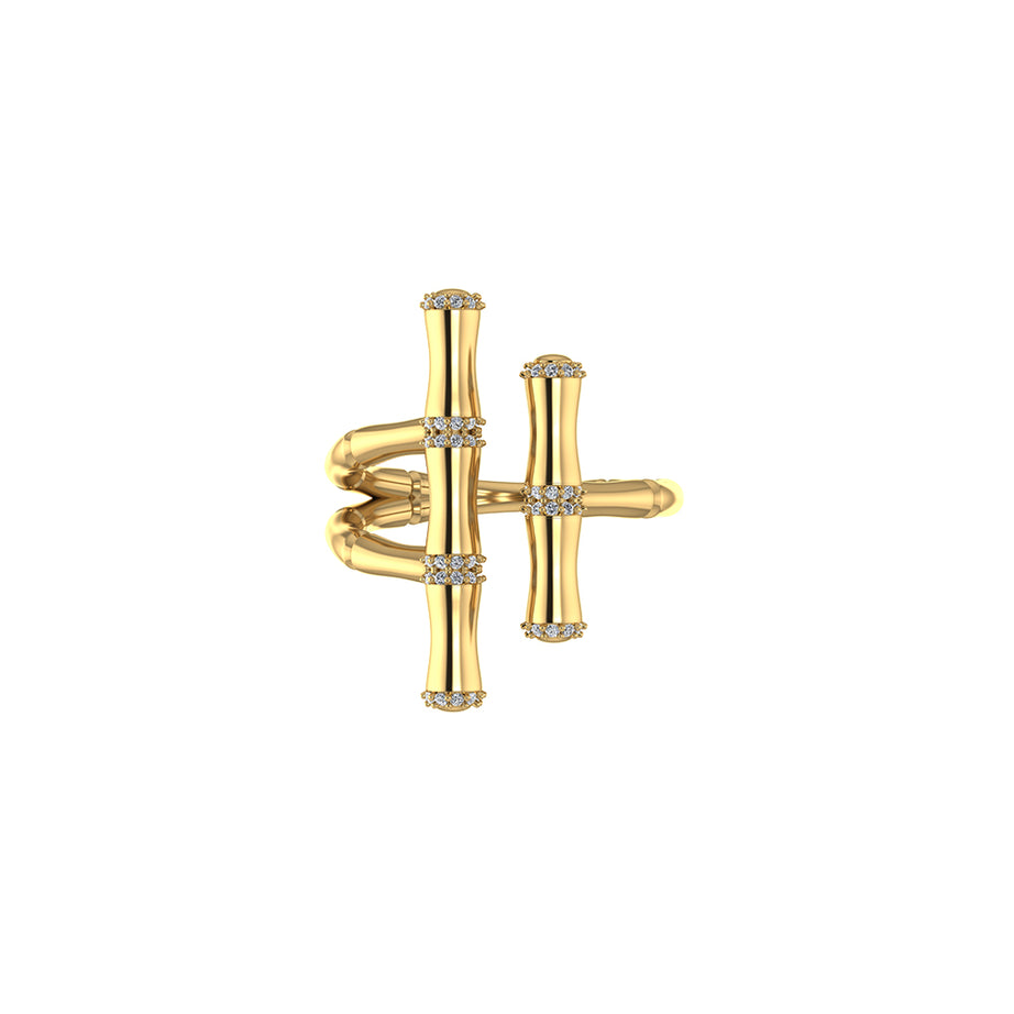 18k Yellow Gold Diamond Double Bamboo Stalk Ring- S-R321S