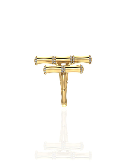 18k Yellow Gold Diamond Double Bamboo Stalk Ring- S-R321S