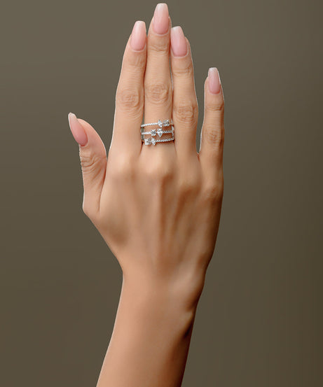 18K White Three Layer Solitaire Diamond Ring - S-R324X