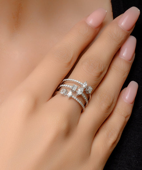 18K White Three Layer Solitaire Diamond Ring - S-R324X