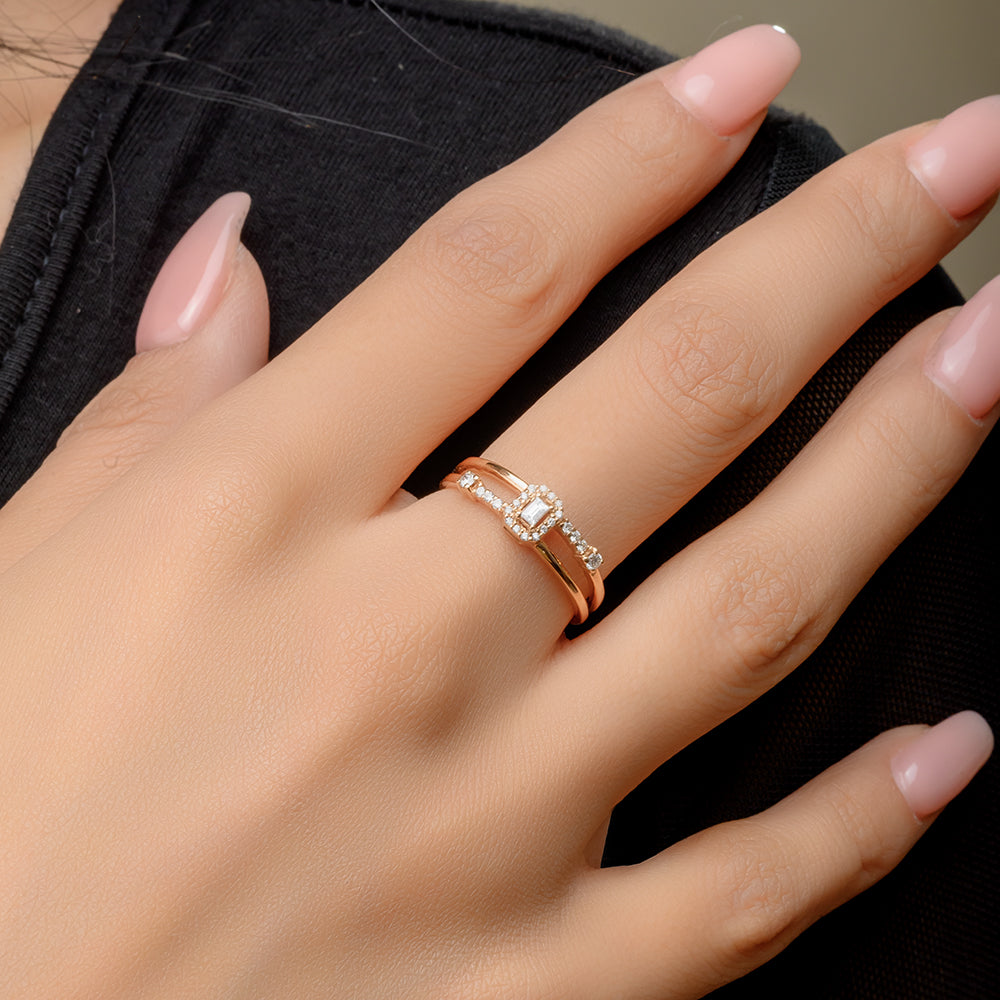 Special offer 18K Rose Double Layer Diamond Ring - S-R325S