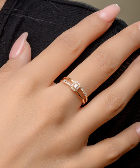 18K Rose Double Layer Diamond Ring - S-R325S