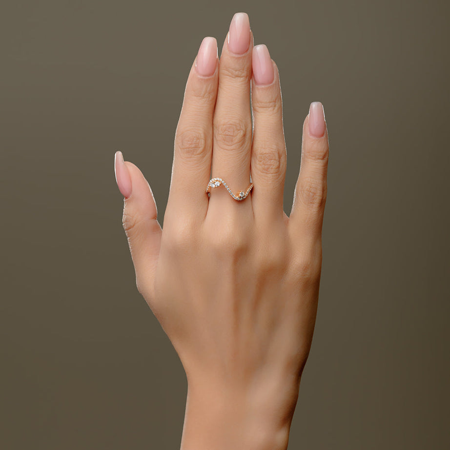18K Rose Wavy Diamond Ring - S-R331S