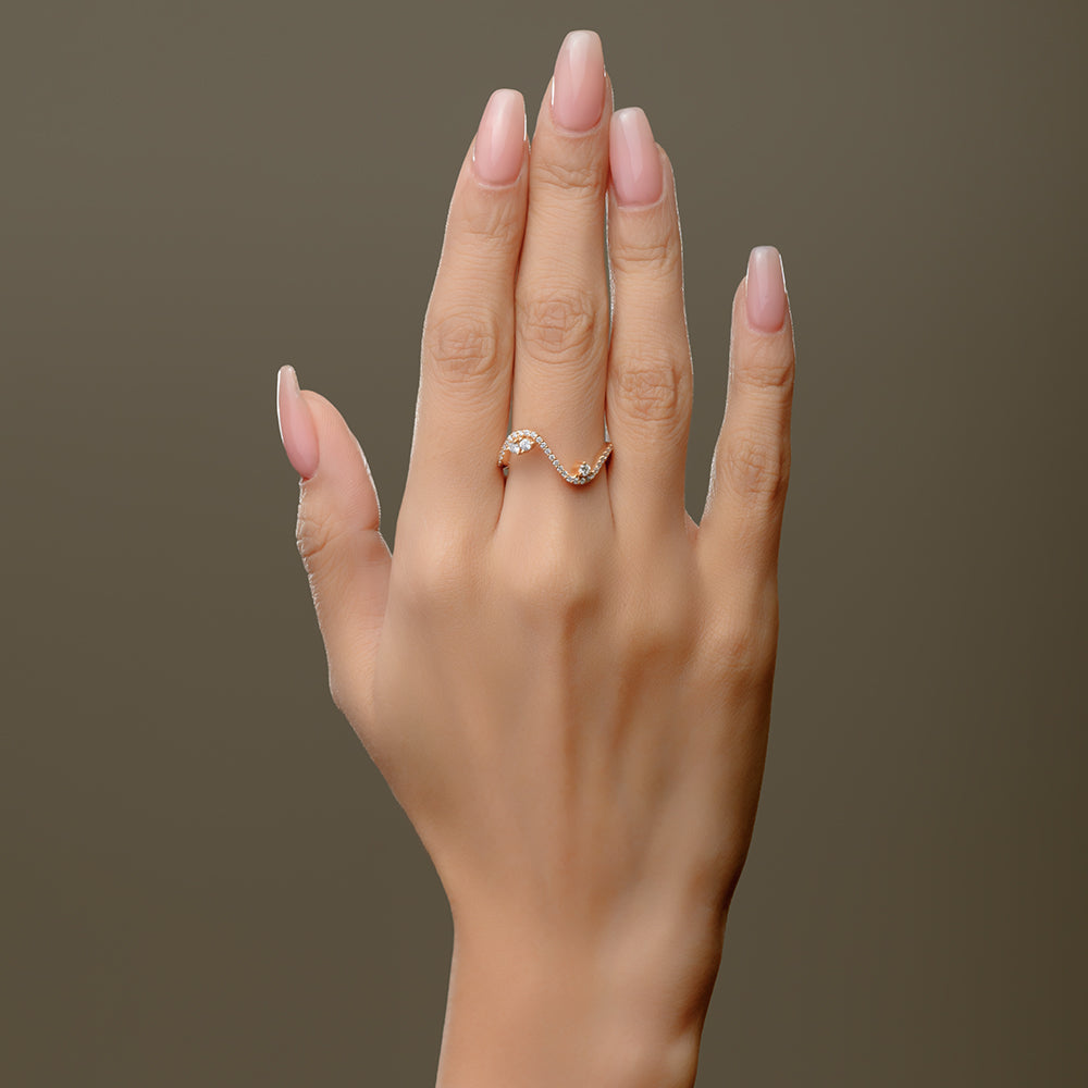 18K Rose Wavy Diamond Ring - S-R331S