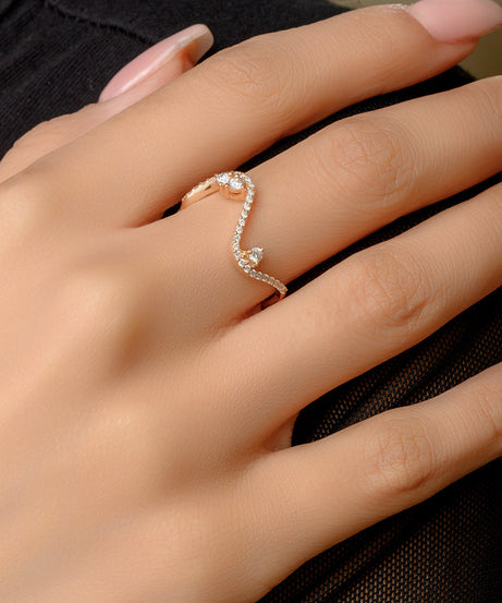 18K Rose Wavy Diamond Ring - S-R331S