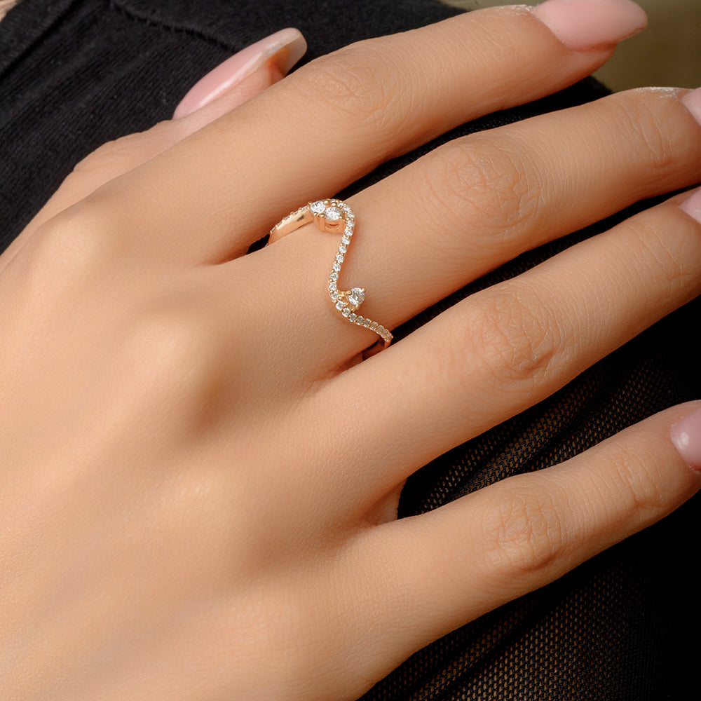 Special offer 18K Rose Wavy Diamond Ring - S-R331S