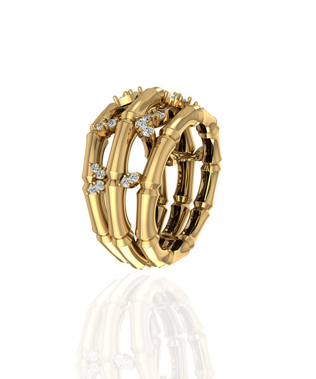 18k-yellow-gold-triple-layer-bamboo-ring-with-leafy-marquise-diamond-s-r377sc-Siran-by-iram-jewelry