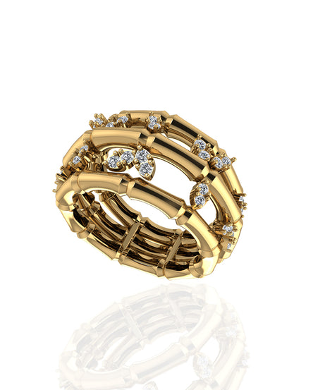 18k-yellow-gold-triple-layer-bamboo-ring-with-leafy-marquise-diamond-s-r377sc-Siran-by-iram-jewelry