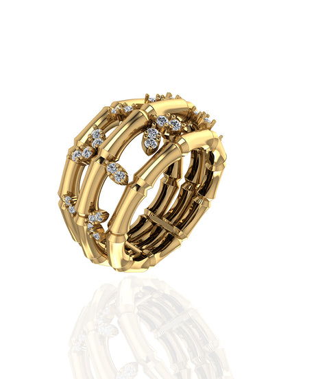18k-yellow-gold-triple-layer-bamboo-ring-with-leafy-marquise-diamond-s-r377sc-Siran-by-iram-jewelry