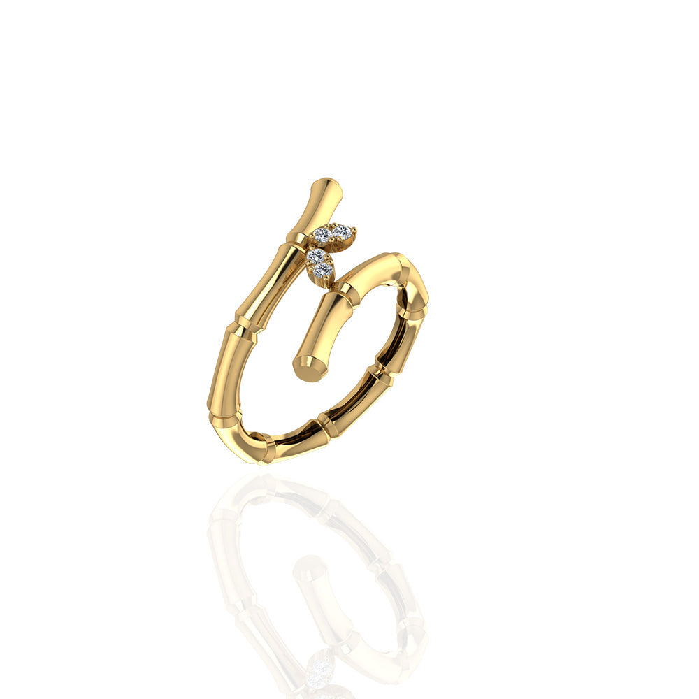 18k Yellow Gold Marquise Diamonds Lucky Curled Ring - S-R381S