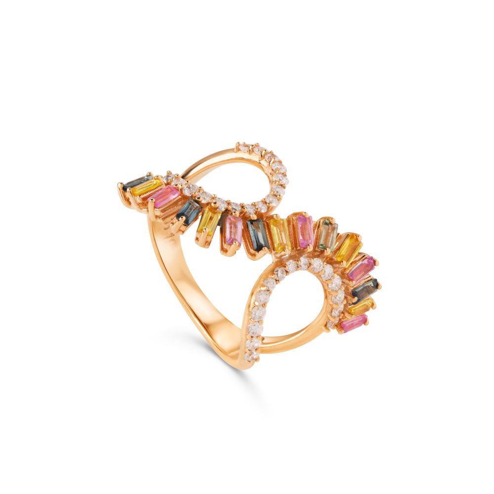 Confetti 18k Rose Gold Diamond Ring and Multi Colored Stones - S-R471S