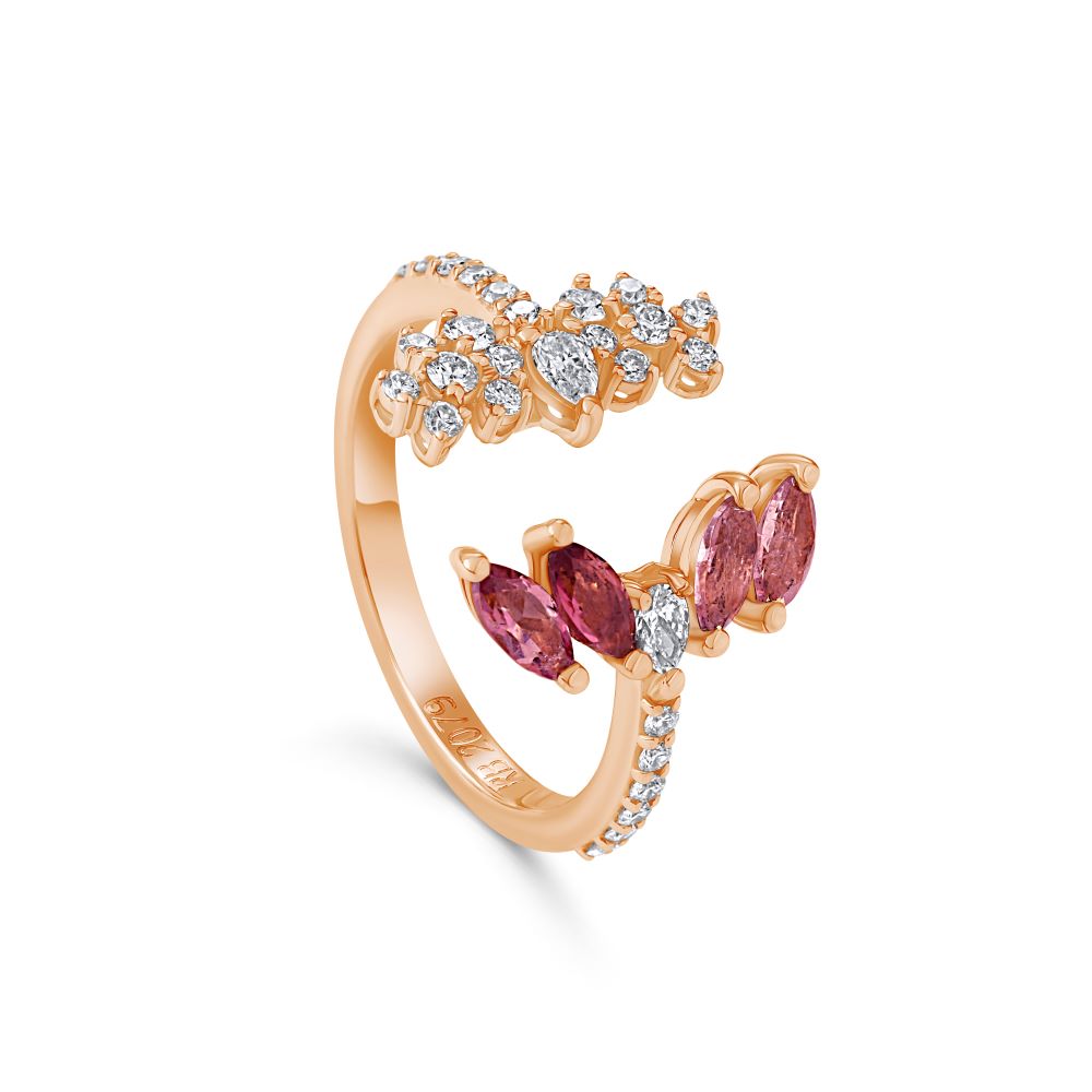 Confetti 18k Rose Gold Diamond Ring and Multi Colored Stones - S-R481S