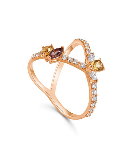 Confetti 18k Rose Gold Diamond Ring and Multi Colored Stones - S-R484S