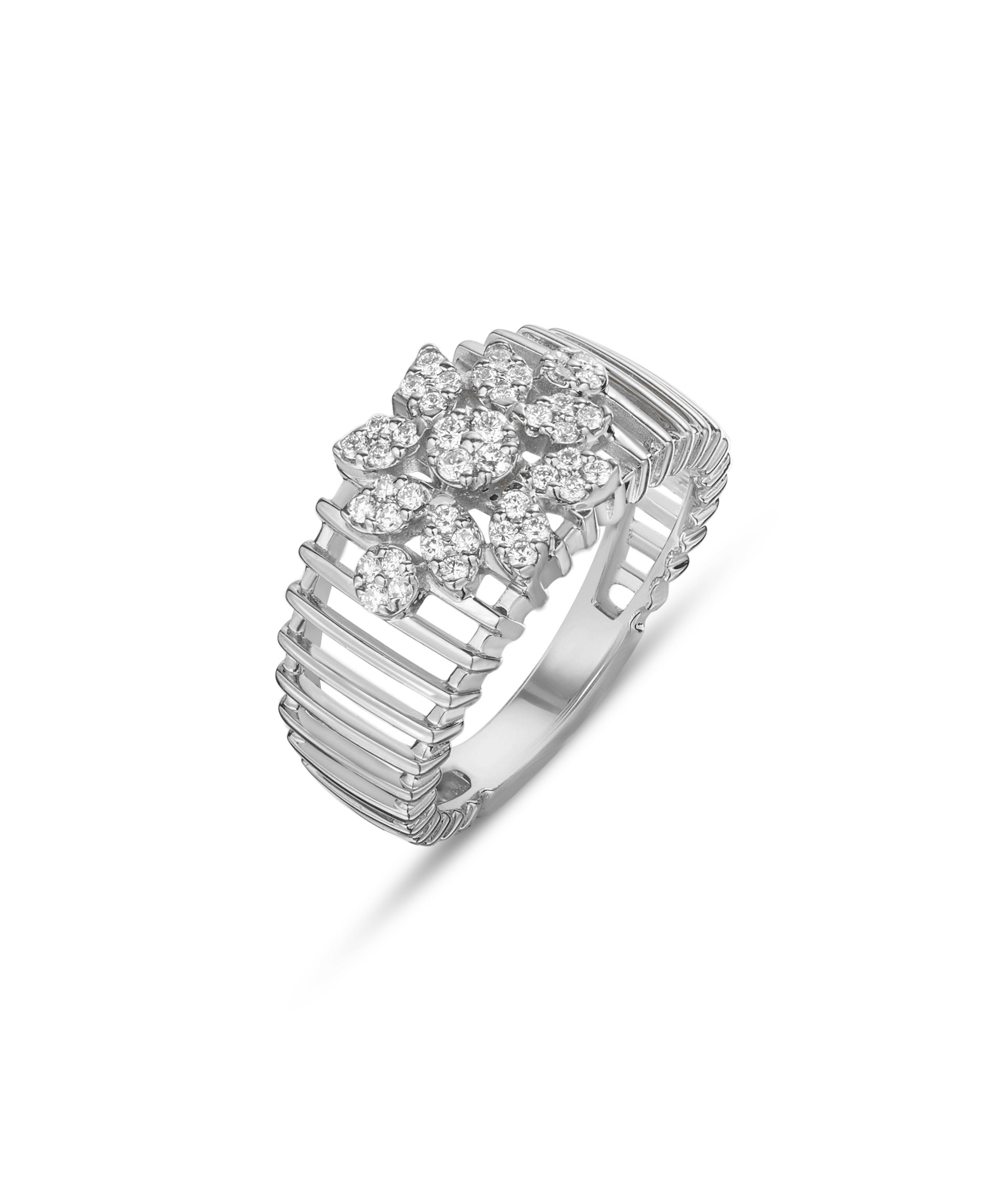 18k White Gold Caged Design Pinky Ring with Diamonds - S-R504S