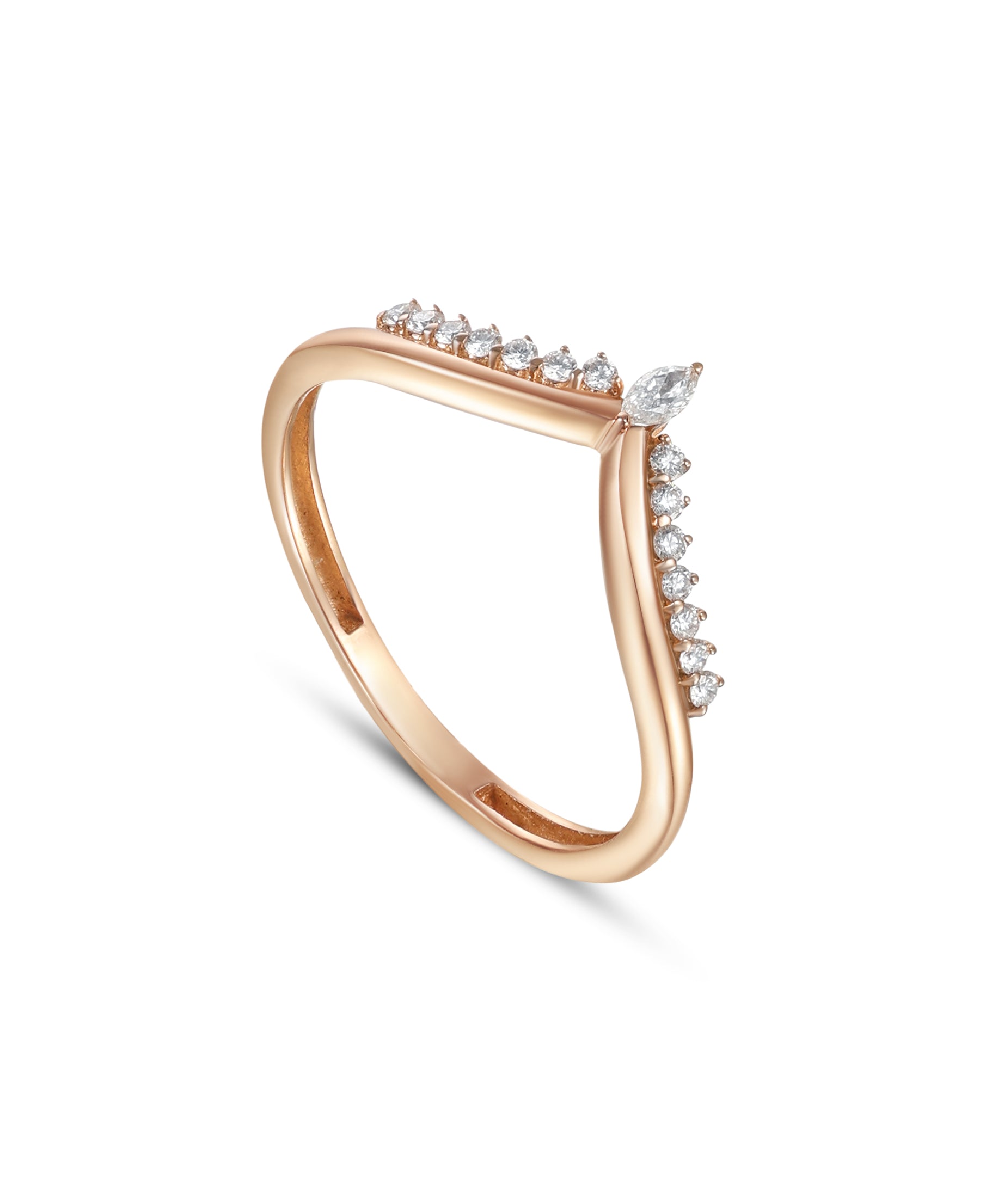 18K Rose Gold Contemporary Diamond Ring With Marquise Detail - S-R582S