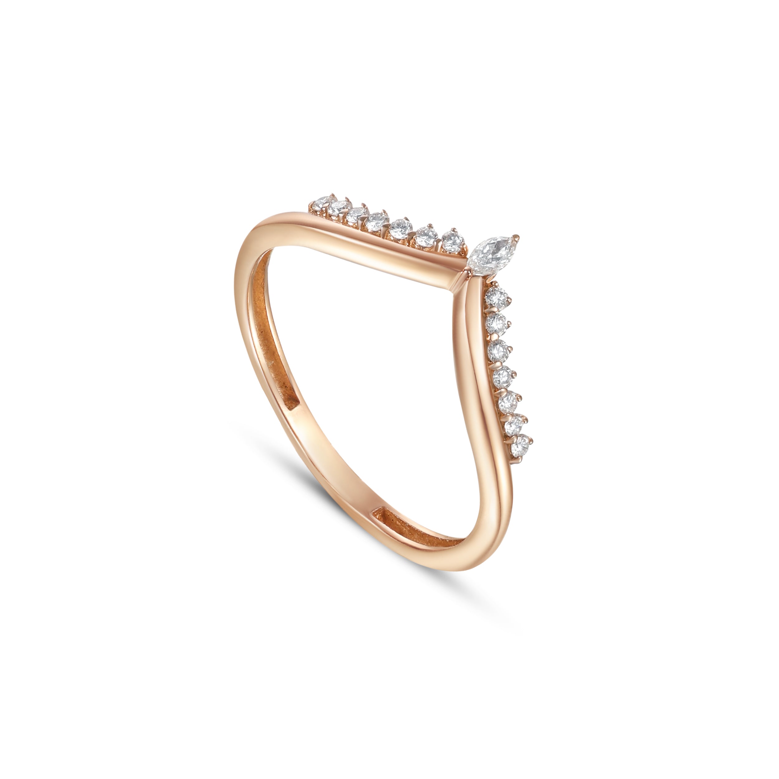 18K Rose Gold Contemporary Diamond Ring With Marquise Detail - S-R582S