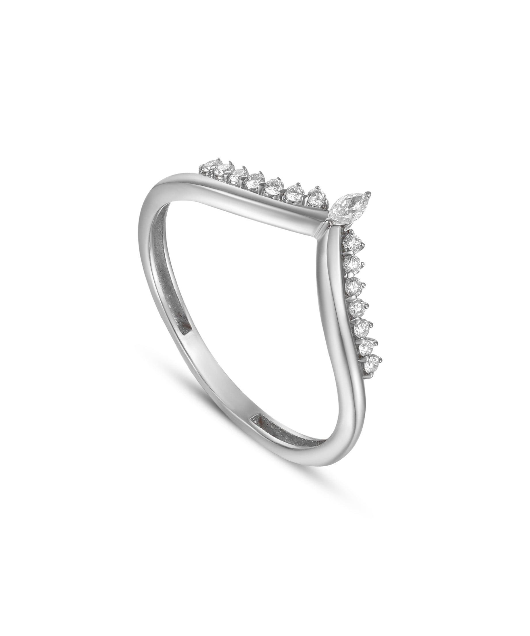 18K White Gold Contemporary Diamond Ring With Marquise Detail - S-R582S