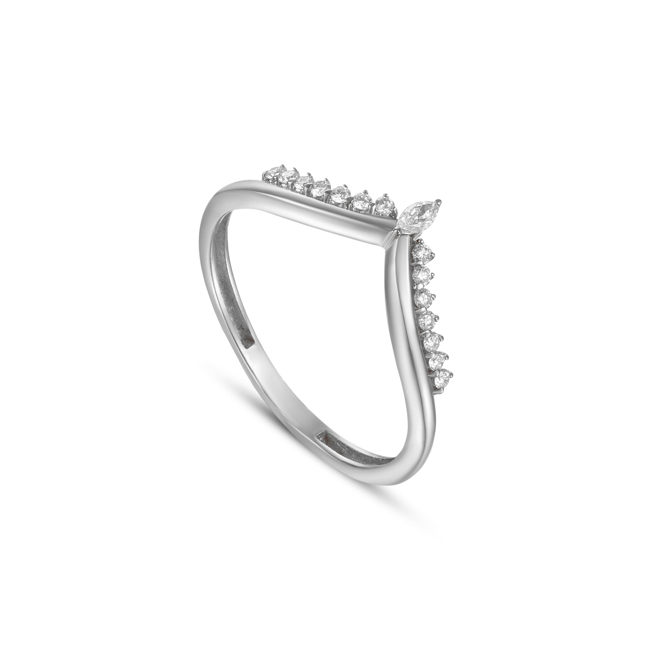 18K White Gold Contemporary Diamond Ring With Marquise Detail - S-R582S