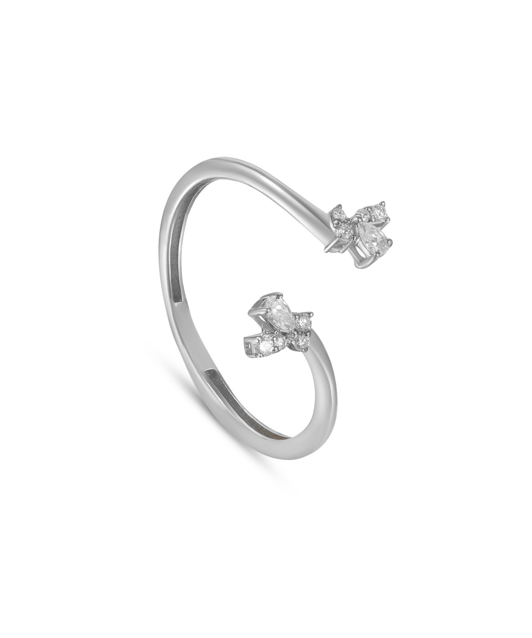 18K White Gold Minimal Diamond Ring With Artistic Open Shape - S-R588S