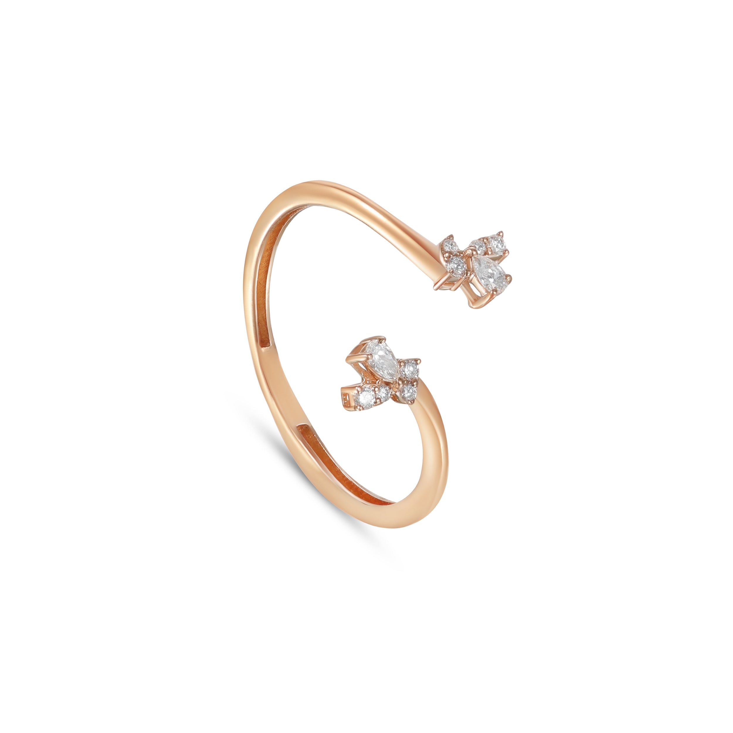 18K Rose Gold Minimal Diamond Ring With Artistic Open Shape - S-R588S