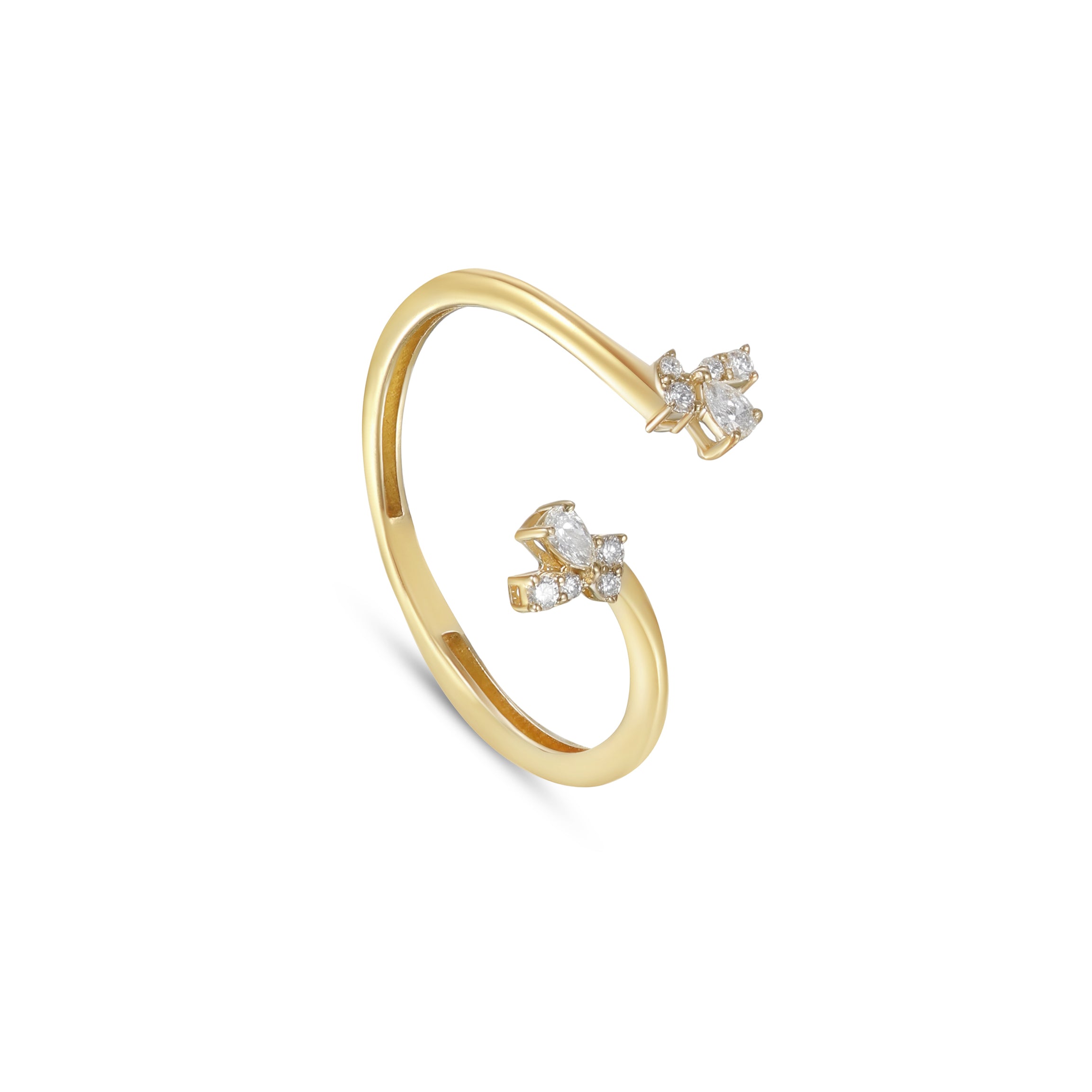 18K Yellow Gold Minimal Diamond Ring With Artistic Open Shape - S-R588S