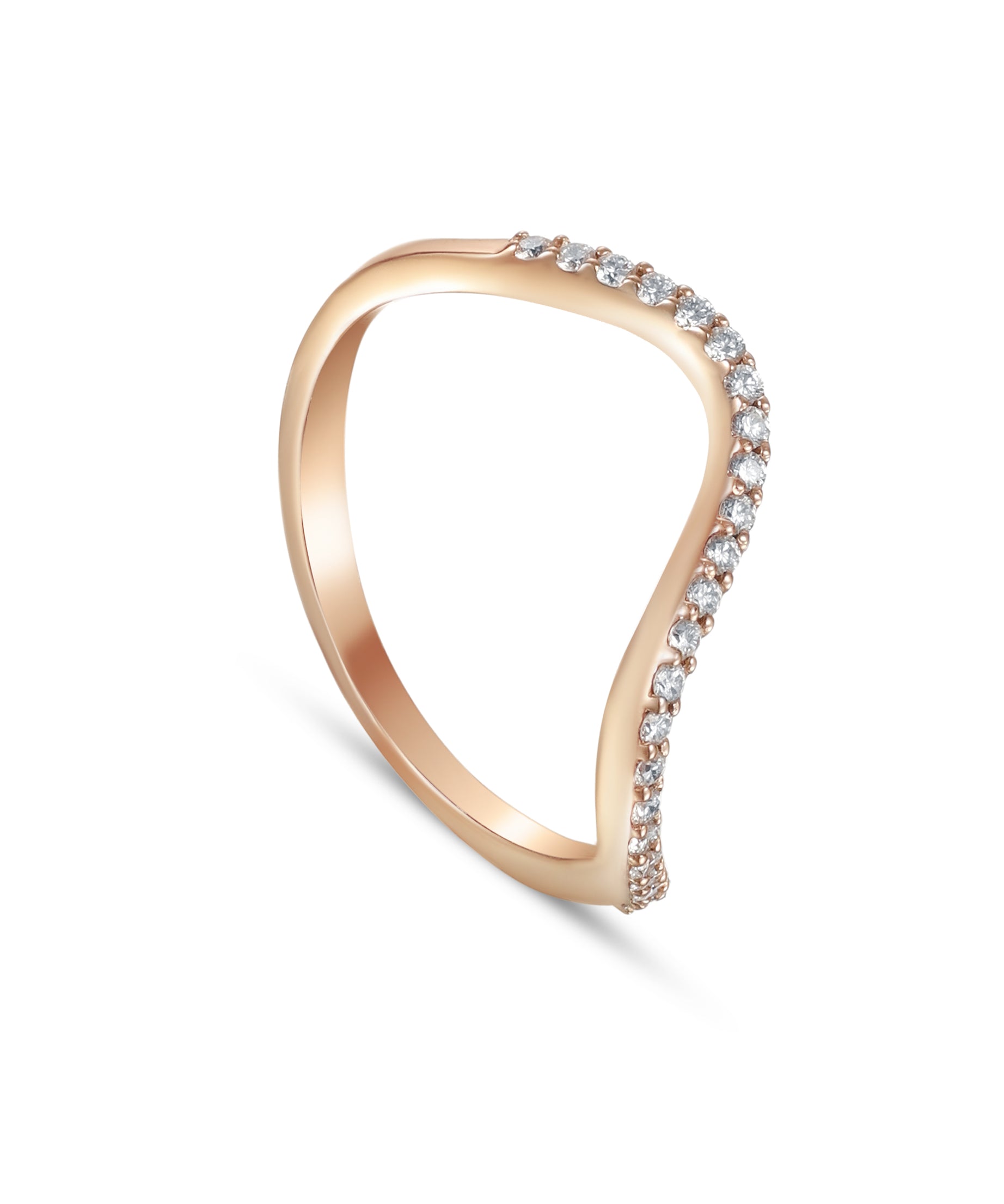 18K Rose Gold Diamond Ring With Curved Modern Design - S-R589S