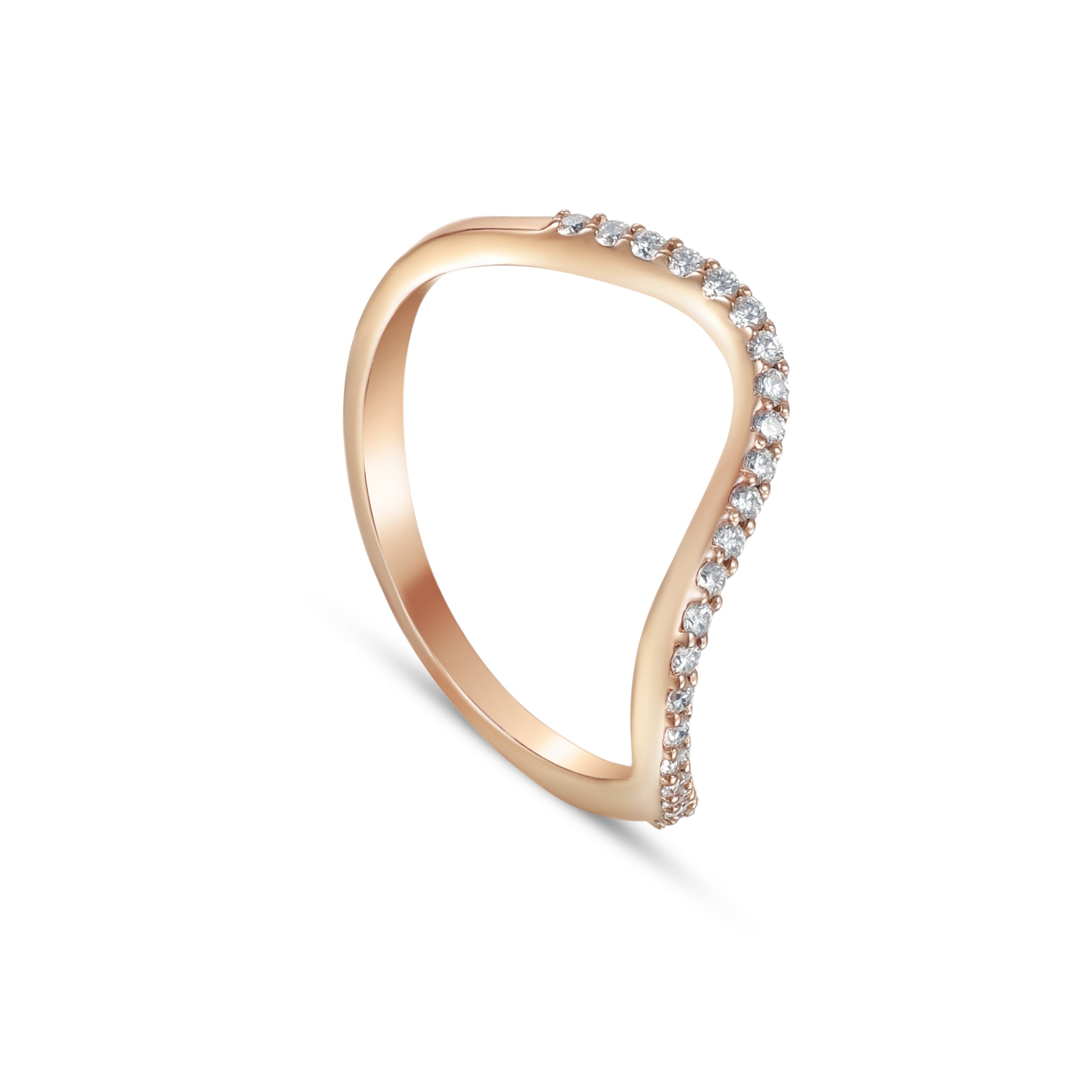 18K Rose Gold Diamond Ring With Curved Modern Design - S-R589S