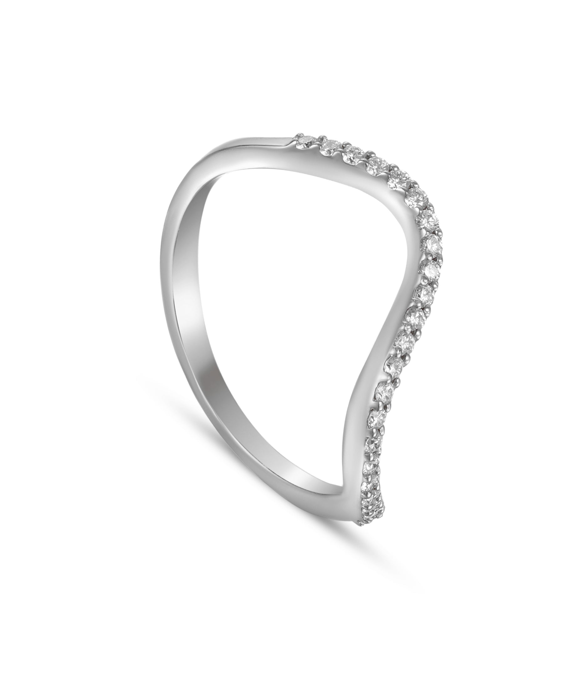 18K White Gold Diamond Ring With Curved Modern Design - S-R589S