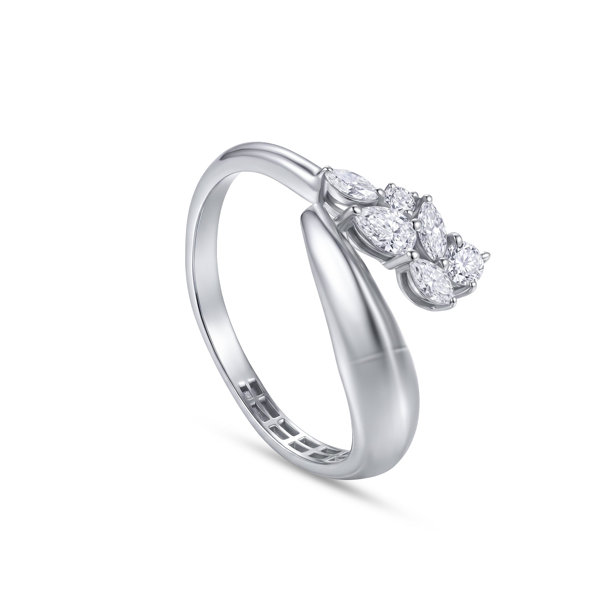 18K White Gold Diamond Ring with Round, Marquise & Pear Stones - S-R595X