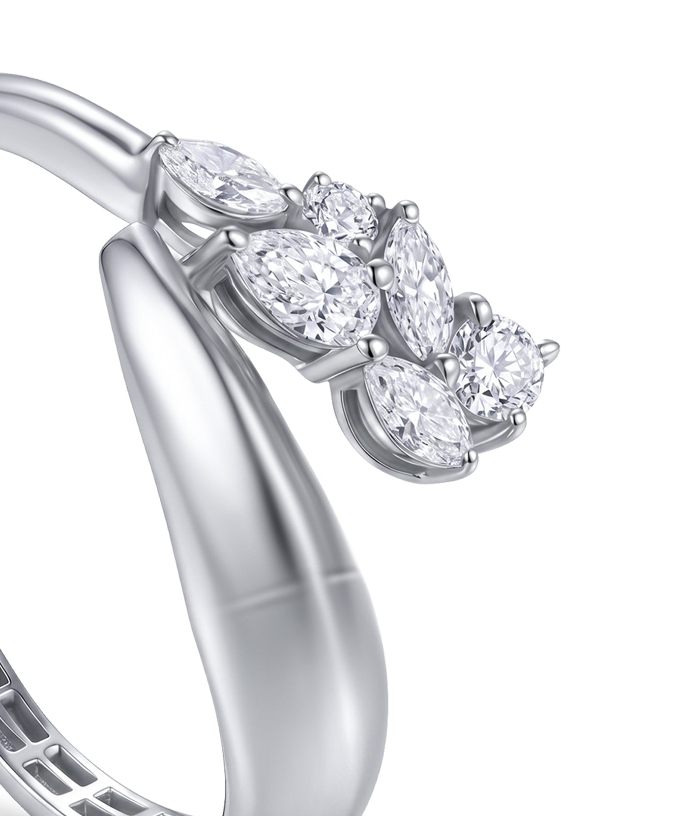 18K White Gold Diamond Ring with Round, Marquise & Pear Stones - S-R595X