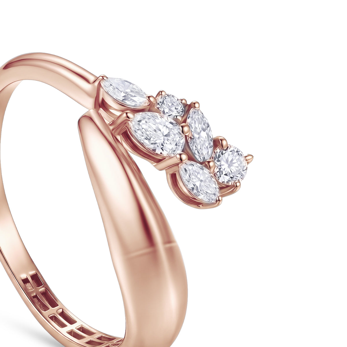18K Rose Gold Diamond Ring with Round, Marquise & Pear Stones - S-R595X