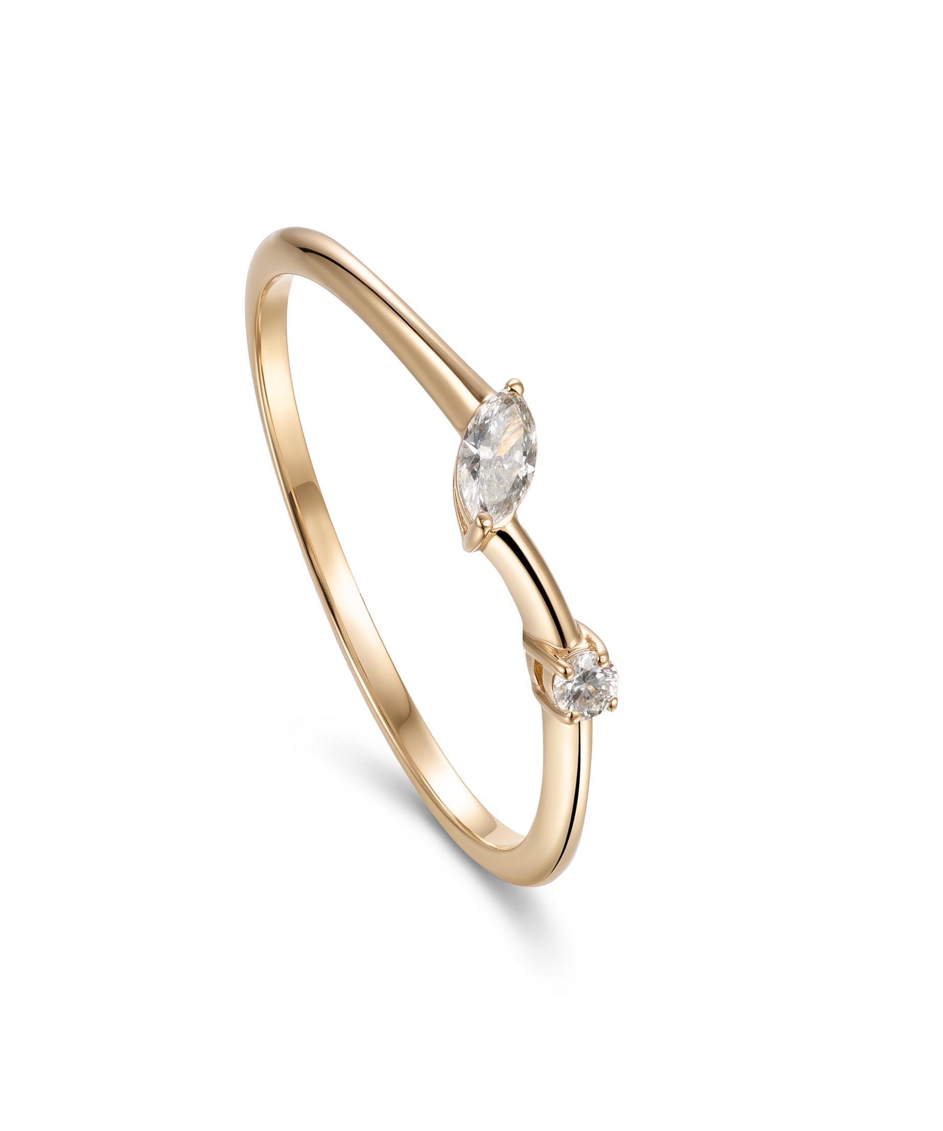 18K Yellow Gold Ring with Two Sparkling Stones - S-R617S