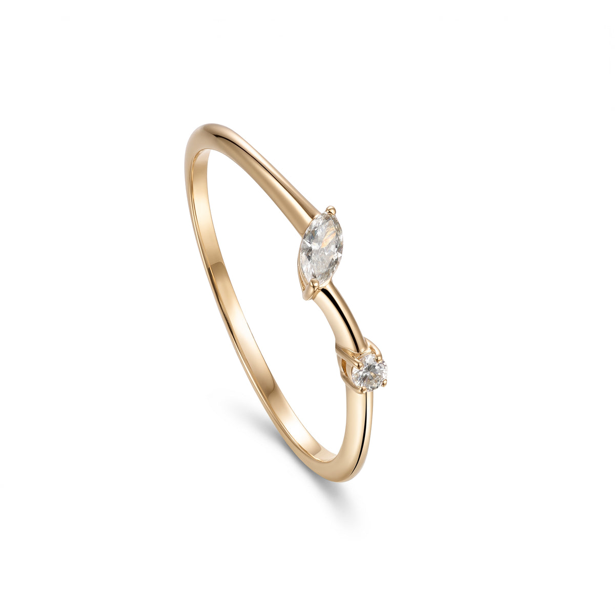 18K Yellow Gold Ring with Two Sparkling Stones - S-R617S