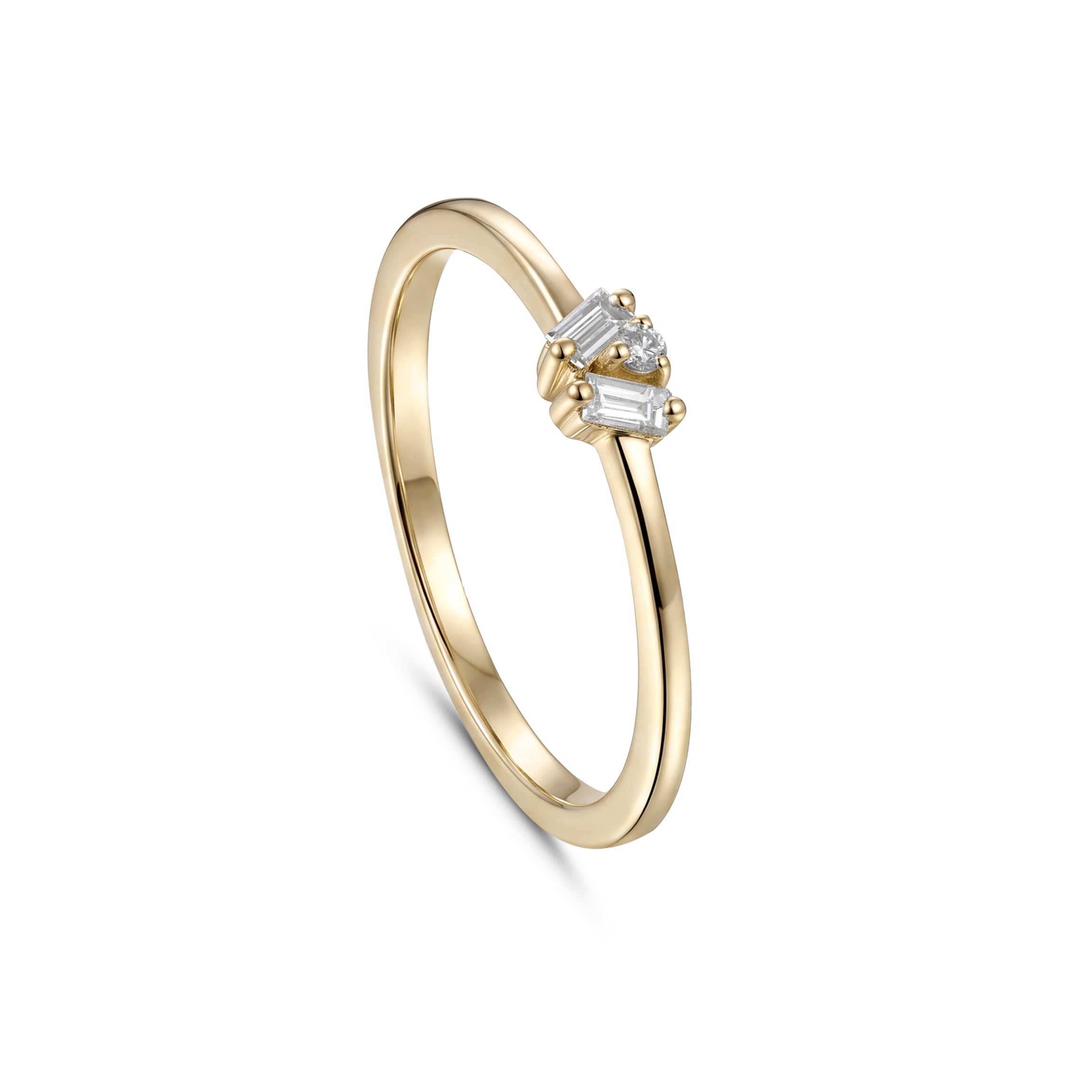 18K Yellow Gold Baguette Diamond Cluster Band Ring - S-R689S
