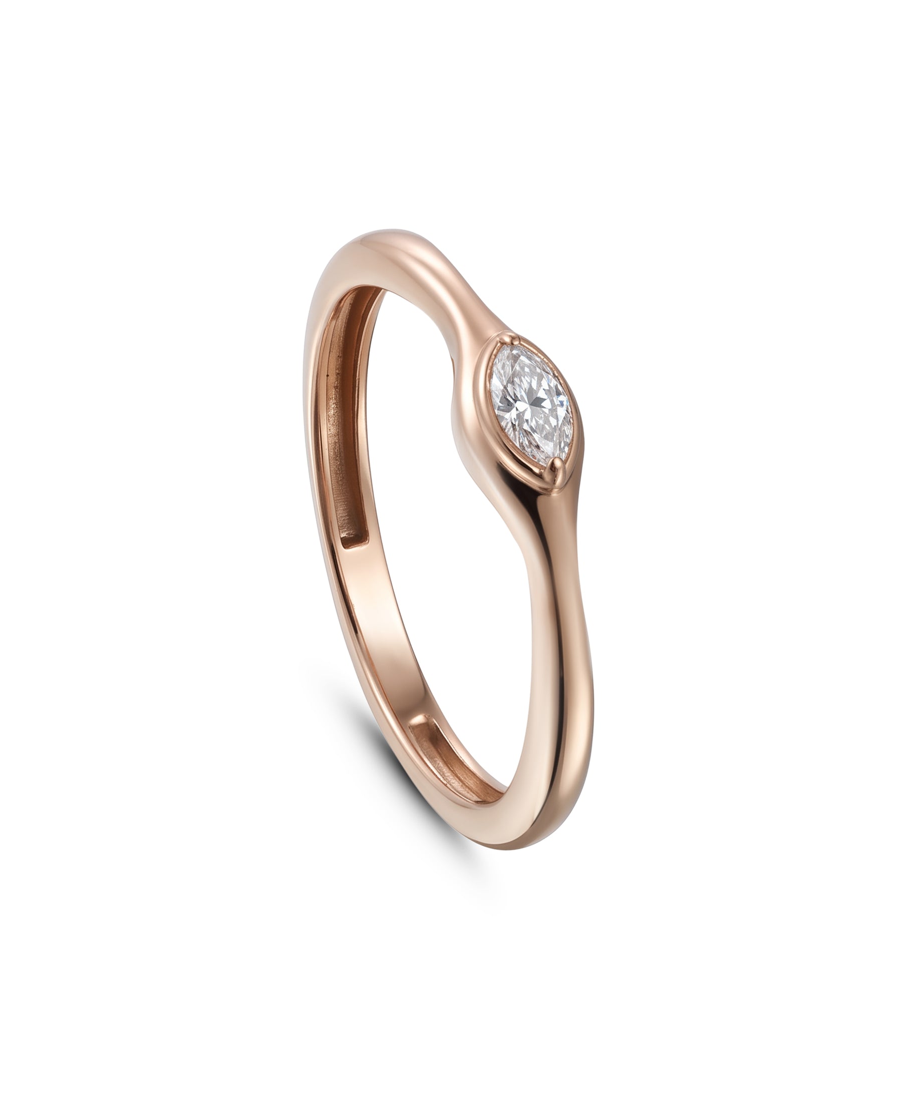 18K Rose Gold Marquise Diamond Sleek Band Ring - S-R694S